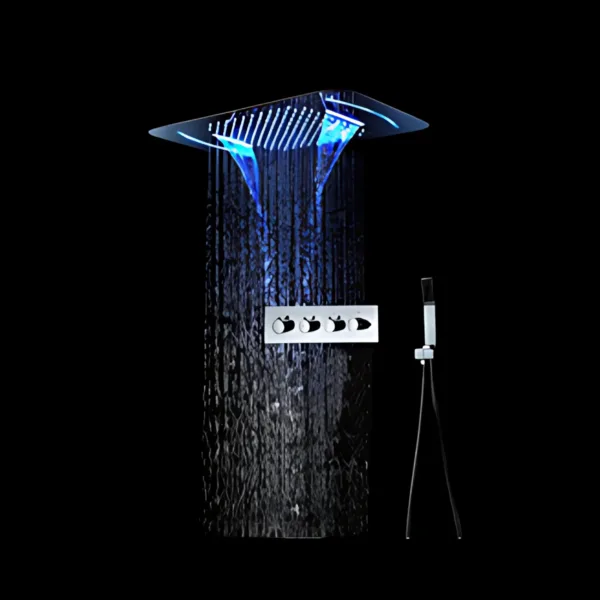 PulseWave Shower System with a sleek stainless steel 2-function shower head featuring rain and mist modes installed in a contemporary bathroom.