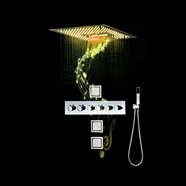 InfinityFlow Gold Shower System with Music showcasing its elegant design and gold finish