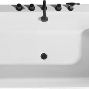 FenixBliss Soaking Bathtub with hand shower and hot/cold mixer faucet, highlighting the convenience and functionality for an indulgent soak.