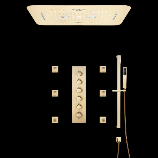 Trionfale Multifunctional Shower System in brushed gold finish.