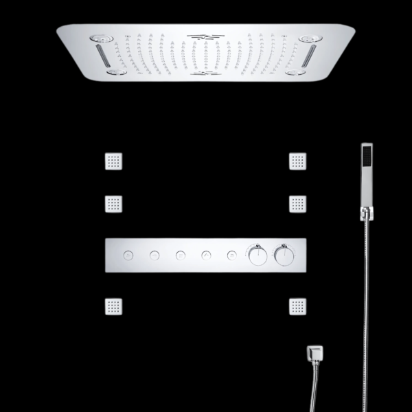 Perfetto Shower System with body jets and 3-function shower head with music