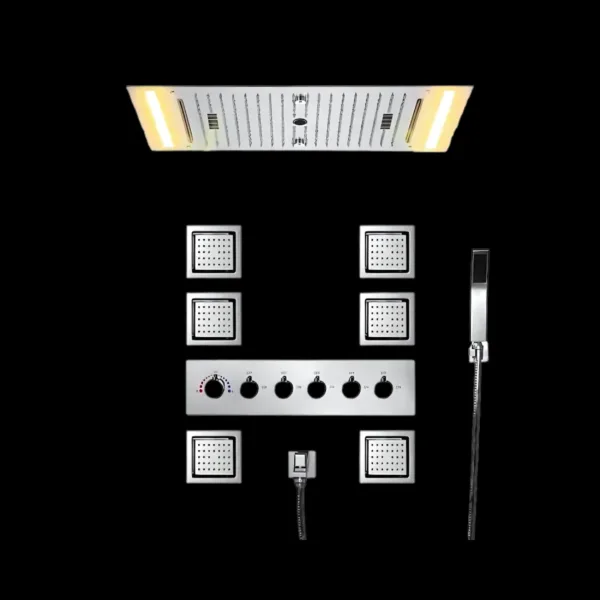 Veloce Shower System Vv-15381A-1 chrome LED shower head with Bluetooth music and high-flow control