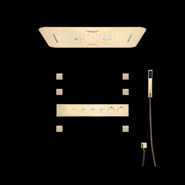 DolceNebbia Shower System Vv-15331A-4 with LED and Bluetooth in gold finish