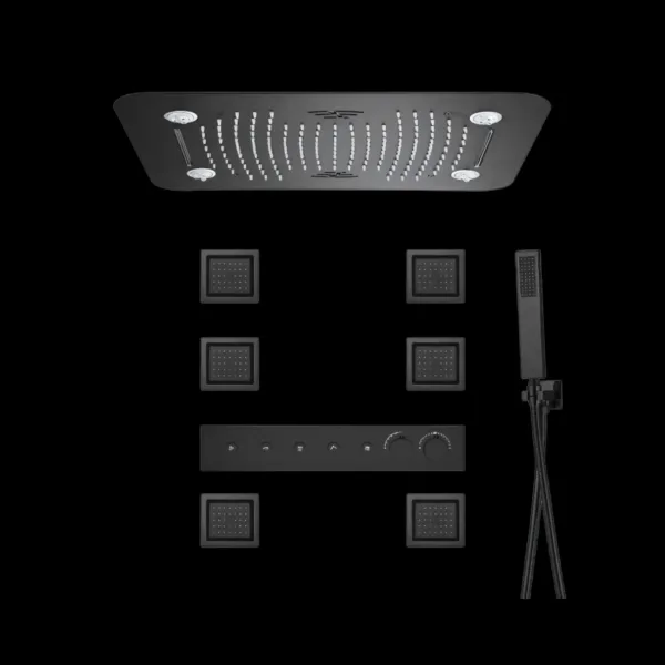 SognoPioggia Shower System Vv-15223A-2 with LED and Bluetooth in sleek black finish