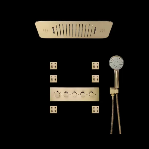 FlussoDiVita Gold Shower System Vv-05046T-4 with LED shower head and Bluetooth music function