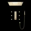 Zenit Brushed Gold Shower System with LED Shower Head, Body Jets, and Bluetooth Music Function