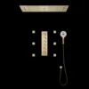 Scintilla Brushed Gold Shower System with LED Shower Head, Body Jets, and Bluetooth Music Function