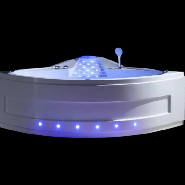 EmeraldSwell Hydro Jacuzzi VV-L236 with dual pillows and LED waterfall in a modern bathroom