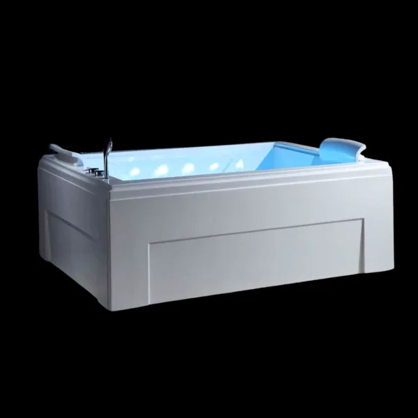 Colorful LED lights in the HarmonyJet Whirlpool Bathtub creating a relaxing home spa ambiance