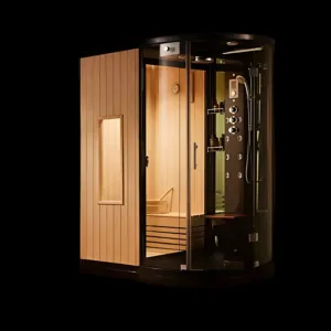 Seoul Sauna and Steam Vv-U880-Black interior with blue mirror glass and LED lighting
