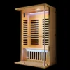 1. Front view of Viva Heat Sauna Bath - Compact luxury home sauna with wooden frame packaging.